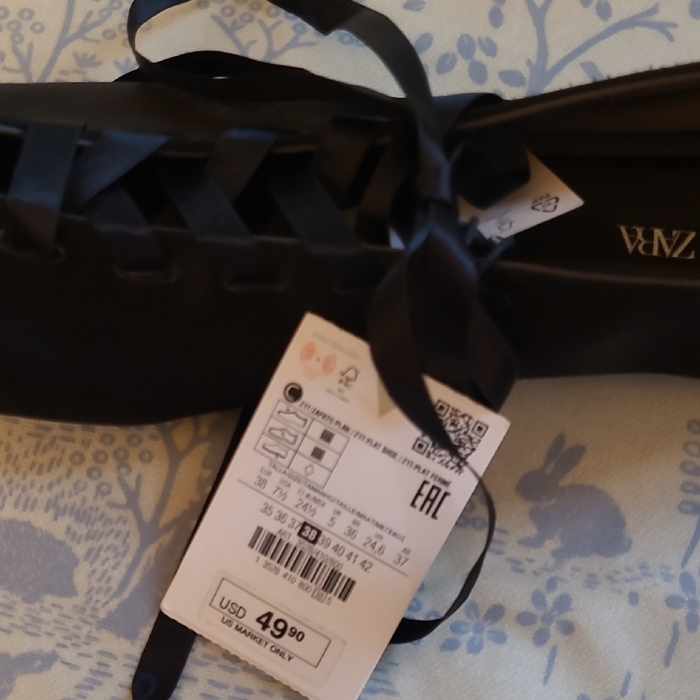 Zara Black Ribbon Flats - Picture 2 of 9